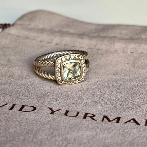 David Yurman Petite Albion® Ring with Prasiolite and Diamonds, sz